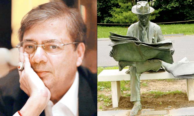 Pranay Gupte and The statue of the newspaper reader