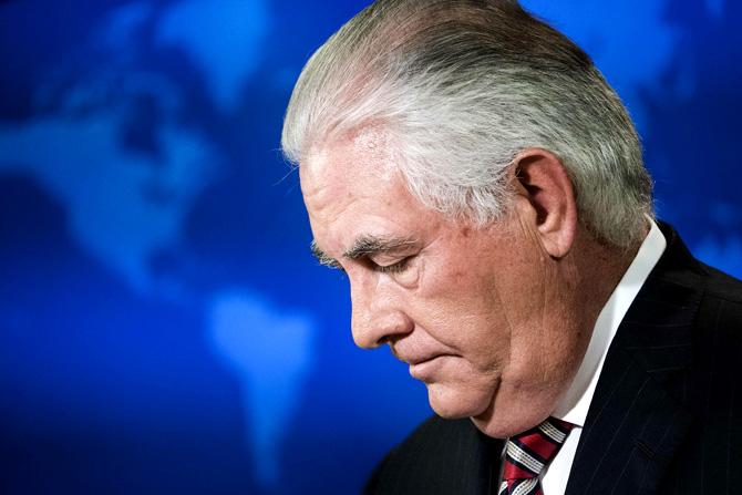 US Secretary of State Rex Tillerson pauses during a briefing at the Department of State in Washington. Pic/AFP