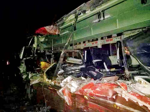 The damaged vehicles after the accident