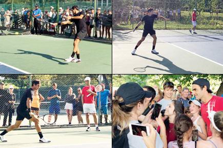 Roger Federer trains at Central Park