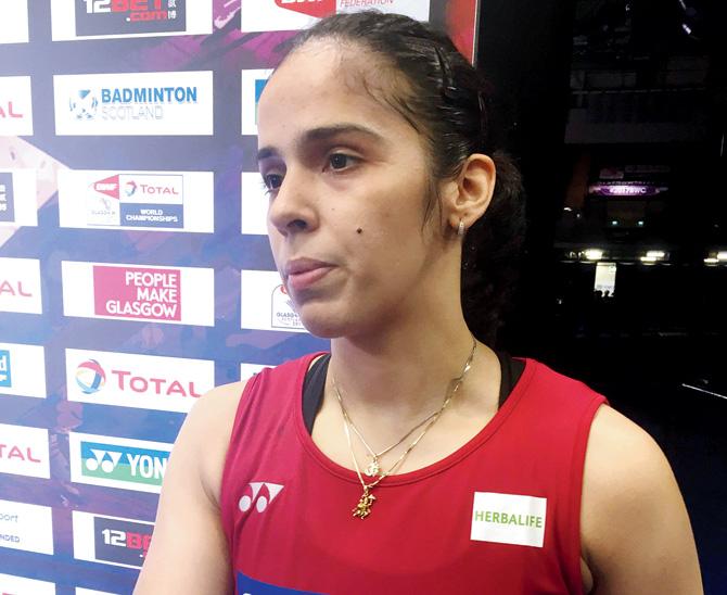 Saina after her first round win yesterday. Pic/V Krishnaswamy
