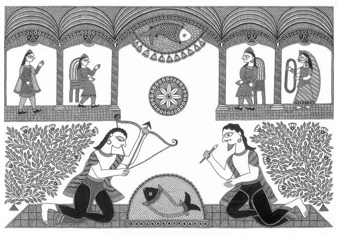 Deep Concentration Unflinching: Das has depicted the story of Arjuna in the Mahabharata. "I was fascinated by his concentration when he attempted the archery test  to win Draupadi’s hand. When I began to paint, I would try to summon the same."