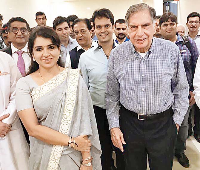 Shaina NC with Ratan Tata at the inauguration of the National Cancer Institute