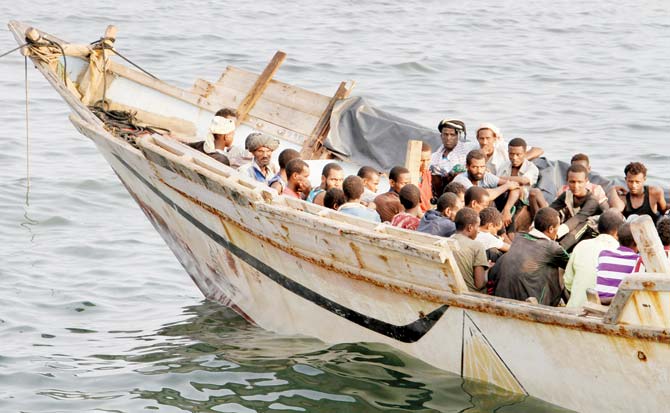 On Wednesday, people traffickers also forced more than 120 Somali and Ethiopian migrants into rough seas. Pic for representation/AFP