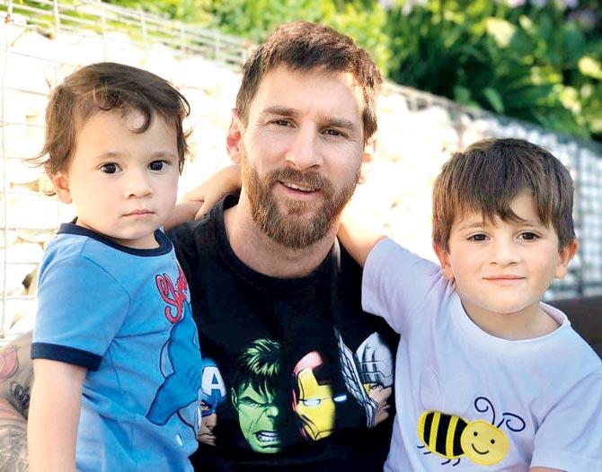 Lionel Messi with sons Thiago and Mateo. Pic/Instagram