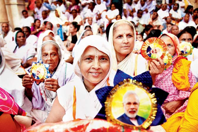 Widows of Vrindavan celebrate raksha bandhan with Modi rakhis on Sunday. Pic/PTI