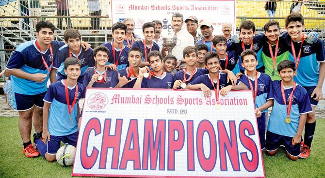 The victorious Bombay Scottish team after they defeated St Pius in the Division II final at Cooperage Stadium on Saturday. Pic/ Suresh Karkera