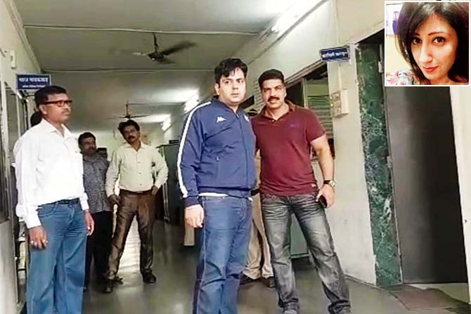 Accused Nitish Sharma (in blue) in custody for stalking Andheri resident Aditi Nagpaul (inset)