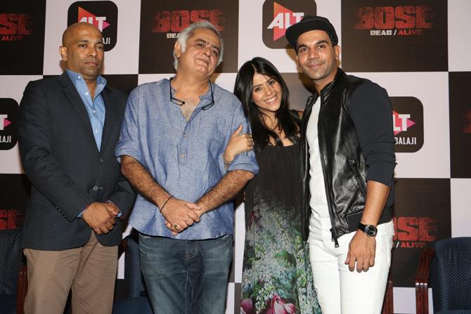 Nachiket Pantvaidya, Hansal Mehta, Ekta Kapoor and Rajkummar Rao at the trailer launch of 