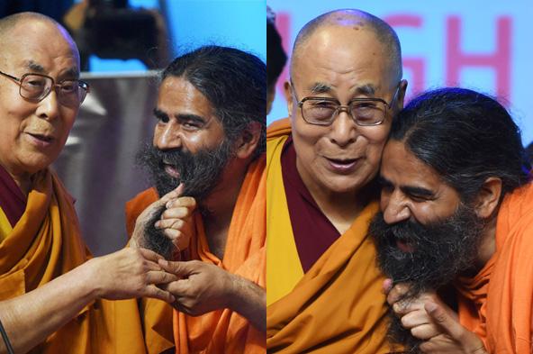 Photos: Dalai Lama plays with Baba Ramdev