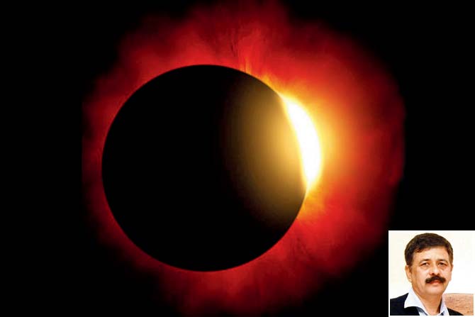 A solar eclipse in progress. File pic. (inset) Arvind Paranjpye 