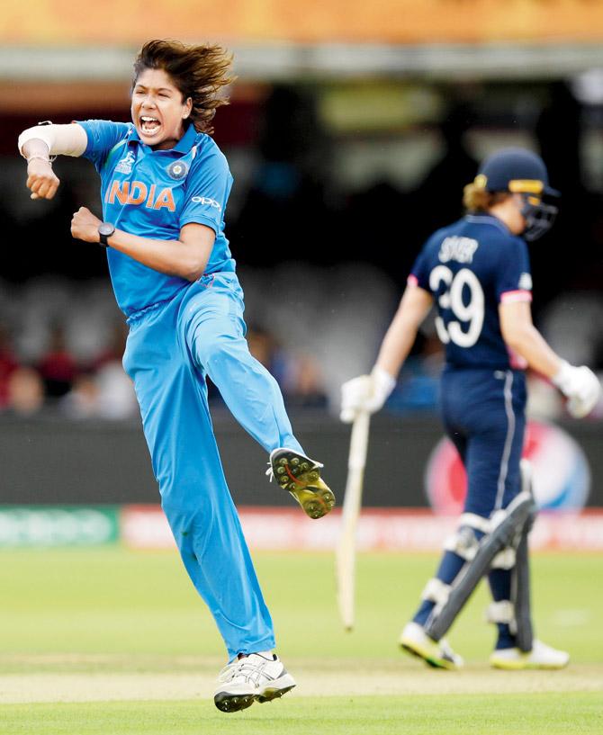Jhulan Goswami celebrates the wicket of Fran Wilson during the final vs England in London on July 23.  Pic/Getty Images