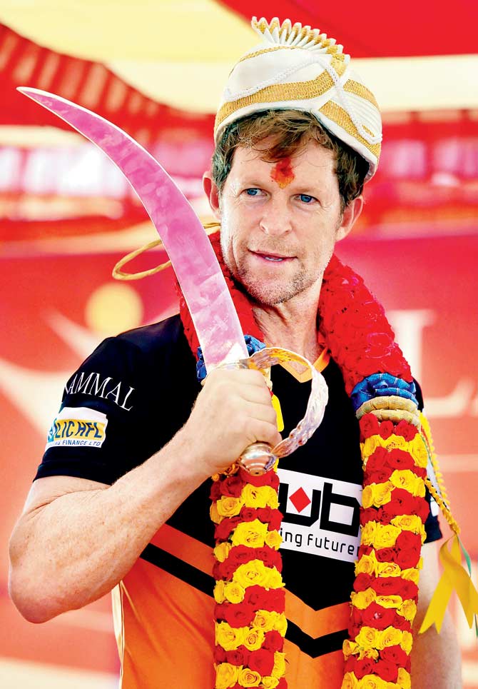 South African Jonty Rhodes during a felicitation function in Chennai yesterday. Pic/PTI