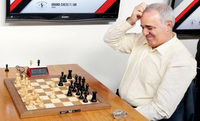 Russian legend Garry Kasparov contemplates a move during  the Grand Chess Tour at St Louis, USA on Tuesday. Pic/AFP