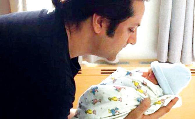 Fardeen Khan with his newborn son