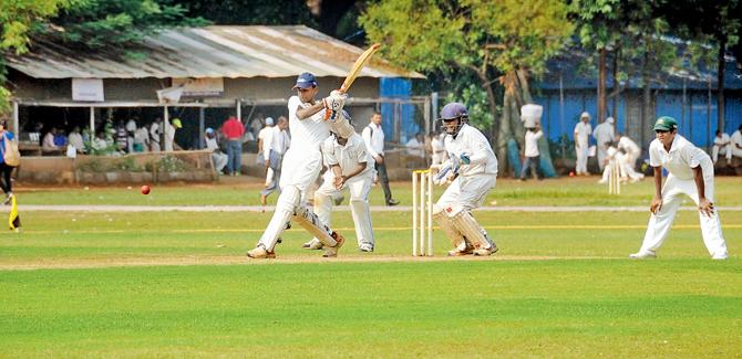Al Barkaats opening batsman Ankit Yadav en route his 72 against Swami Vivekanand at Bombay Gymkhana