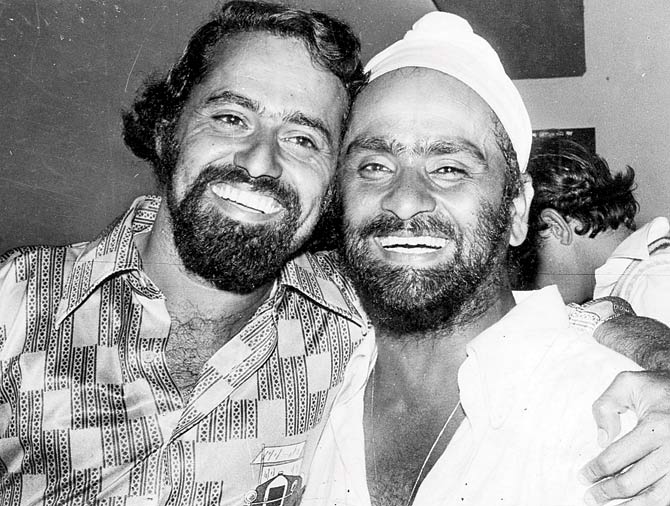 Bhagwat Chandrasekhar with his captain Bishan Singh Bedi during the 1977-78 series in Australia. Pic/MID-DAY ARCHIVES