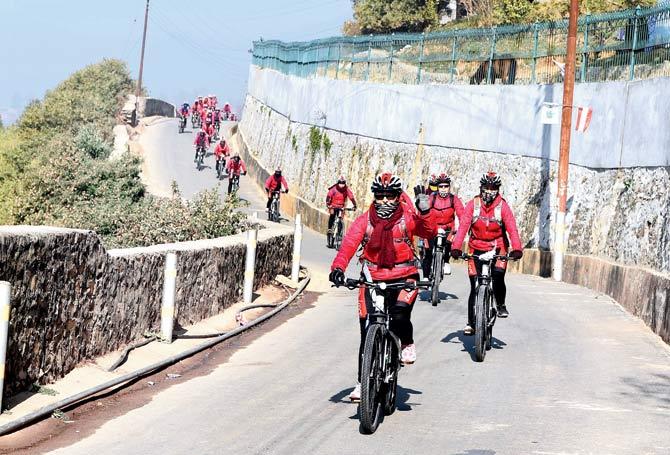 The nuns will cover a 3,000-km route from Kathmandu, pedalling through south India to Delhi and then to Darjeeling. Pics/AFP