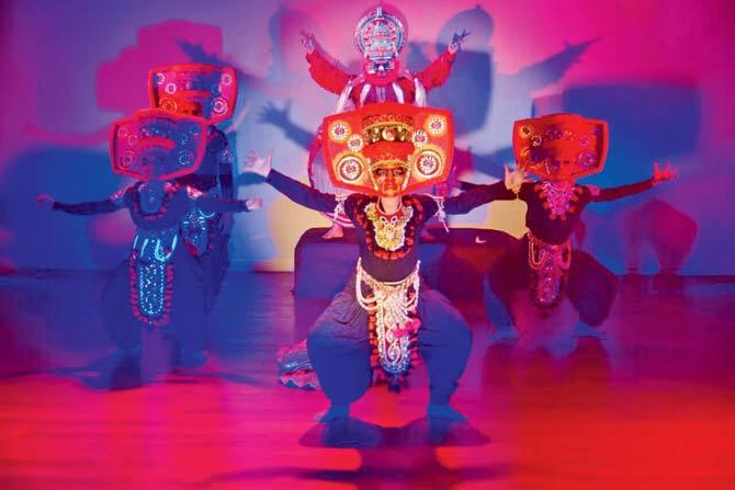 The dancers use masks to symbolise rakshasas