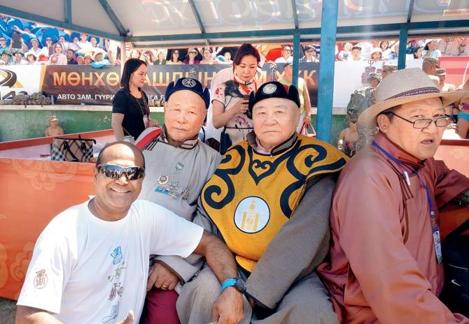 Deepak Kamath with locals in Mongolia