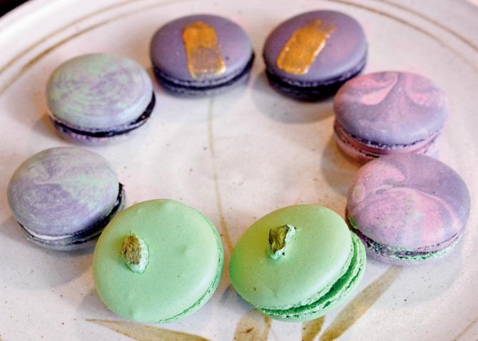 Assorted macarons and interiors
