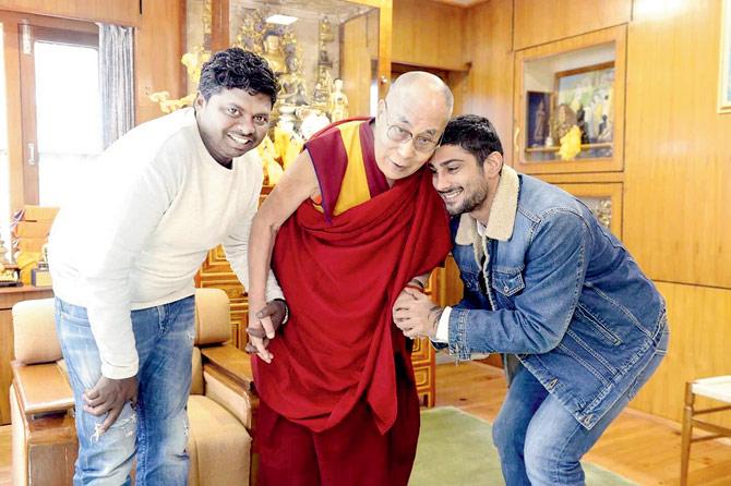 R Murugan and Prateik Babbar with the Dalai Lama