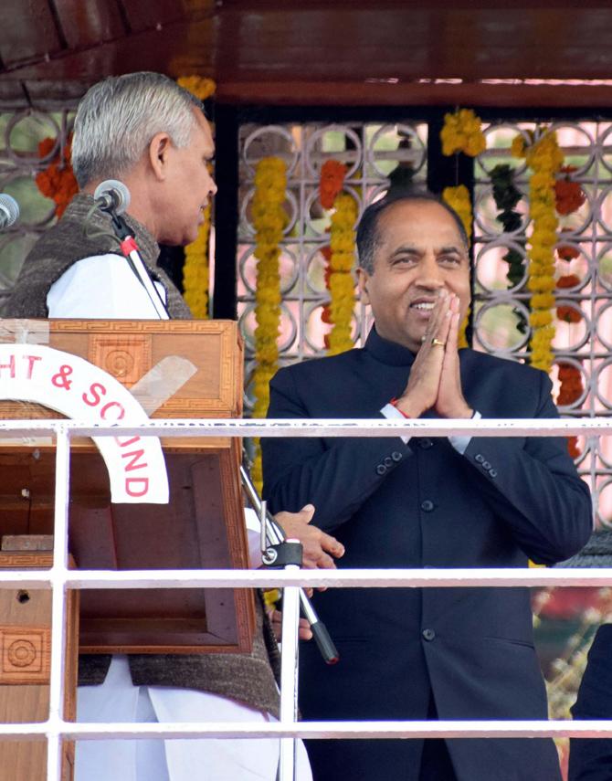 Jai Ram Thakur takes oath as Himachal Chief Minister during the swearing-in ceremony of Himachal Government at Ridge in Shimla on Wednesday