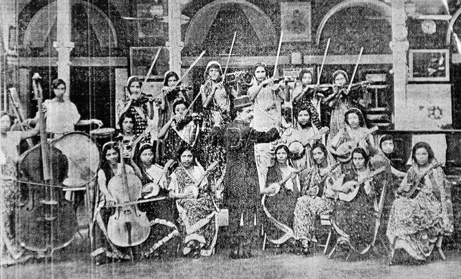 Members of what is supposed to be India’s first all-women symphony orchestra, started at Young Ladies High School, Fort, in the early 1900s, conducted by pianist Jehangir Khodaiji. PIC COURTESY/ADI J DESAI