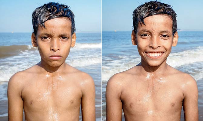 "He was jumping around in the water with a friend one afternoon, as I wandered down Juhu Beach," says the photographer