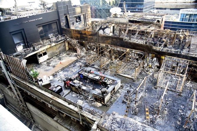Restaurants and bars on the top floor of the Kamala Mills building gutted in the midnight blaze