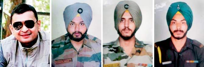 Army Major Moharkar Prafulla Ambadas (L), Lance Naik Gurmail Singh, Lance Naik Kuldeep Singh and Sepoy Pargat Singh were killed by Pakistani troops in a major ceasefire violation on Saturday. Pics/PTI