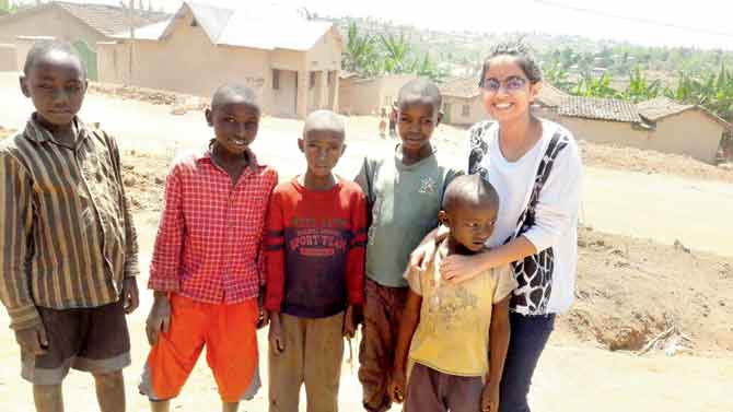 Neysa Sanghavi with Burundian refugee kids at the Nyanza camp run by NGO Avega Agahozo 