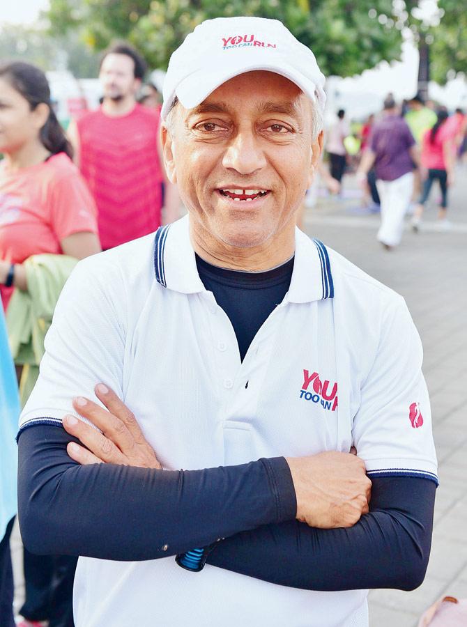 P Venkatraman, 60, Founder of You Too Can Run, an organisation that trains and promotes running among cardiac patients, survived a bypass surgery in 2007 and since then, has run 130 half marathons. Pics/Bipin Kokate