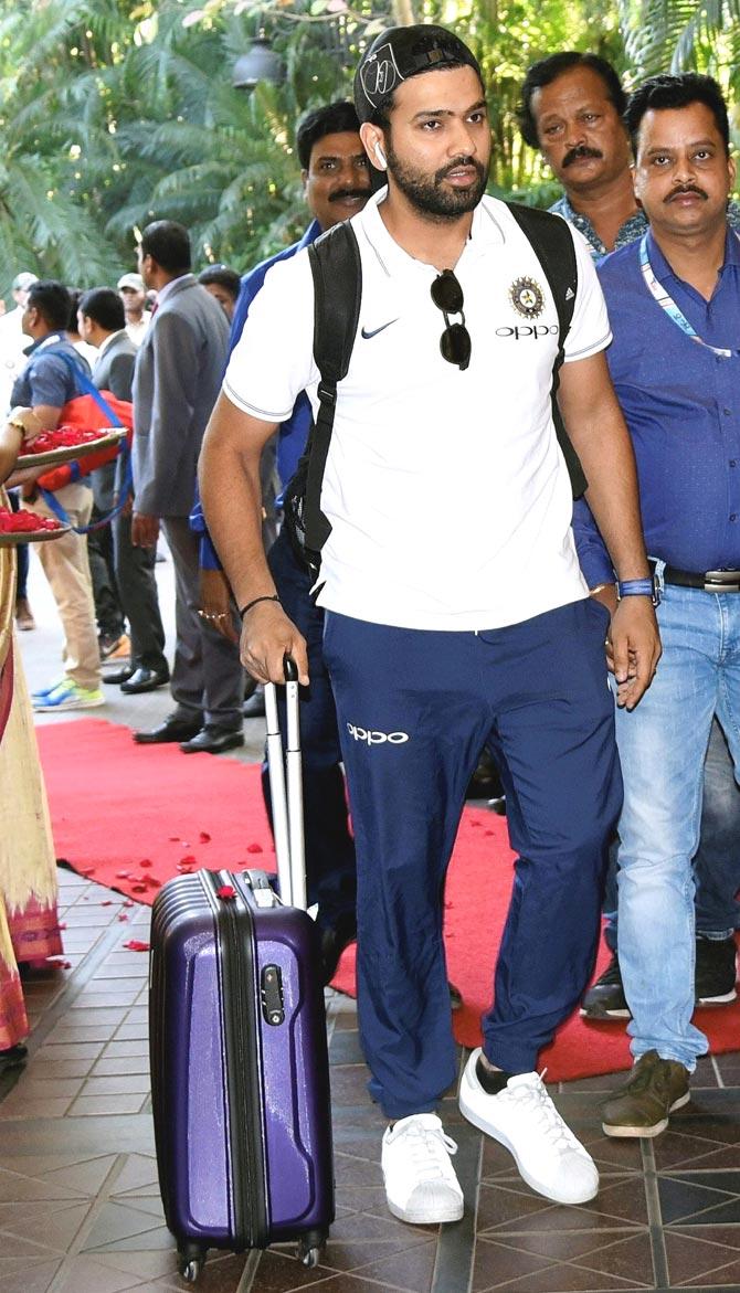 Indian cricket captain Rohit Sharma arrives at the team hotel in Bhubaneswar on Monday, ahead of the first T20 match against Sri Lanka, to be played at Cuttack on Dec 20. Pic/PTI