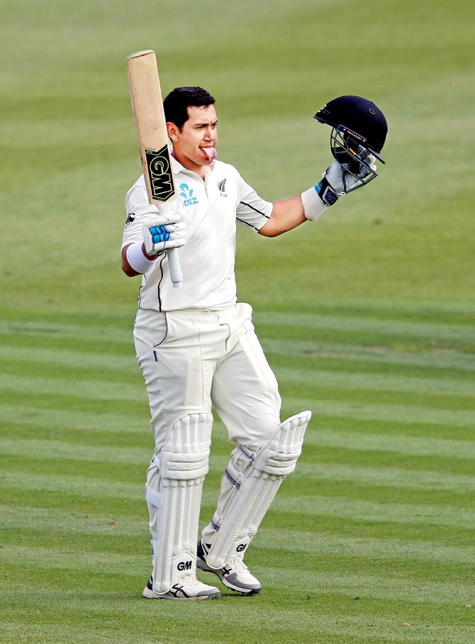 NZs Taylor after reaching his ton on Day 3 of the second Test v WI yesterday. Pic/AFP