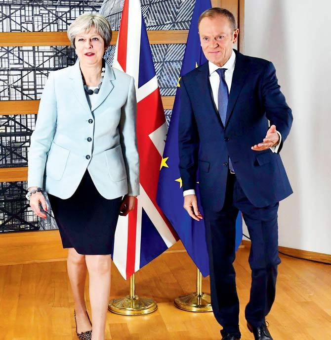 British Prime Minister Theresa May and European Council President Donald Tusk. Pic/AFP