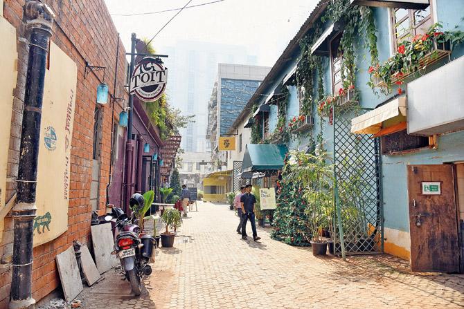 The lane to Woodside Inn and Toit Brewery: Taproom and Kitchen at Todi Mill