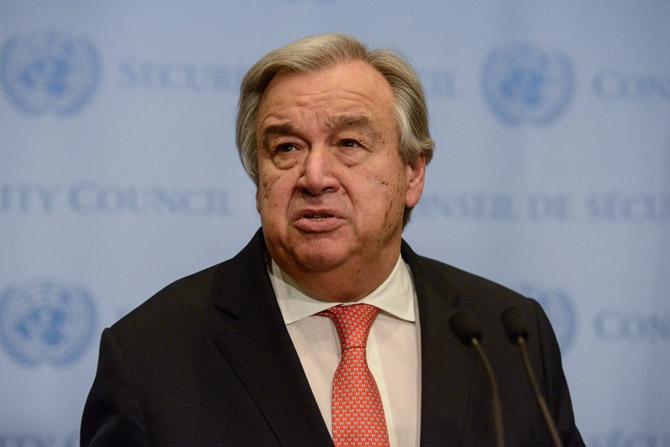 United Nations Secretary General Antonio Guterres delivers remarks to the press at the United Nations Headquarters on December 6, 2017 in New York City. The Secretary General addressed U.S. President Donald Trump
