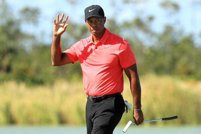 Tiger Woods of the United States reacts on the fourth green during the final round of the Hero World Challenge at Albany, Bahamas on December 3, 2017 in Nassau, Bahamas. Pic/AFP