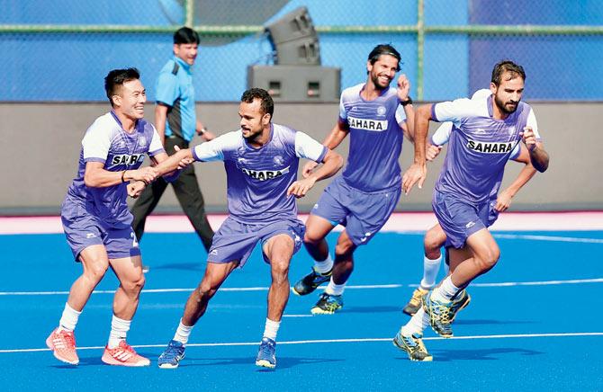 Indian players during a training session yesterday. Pic/PTI