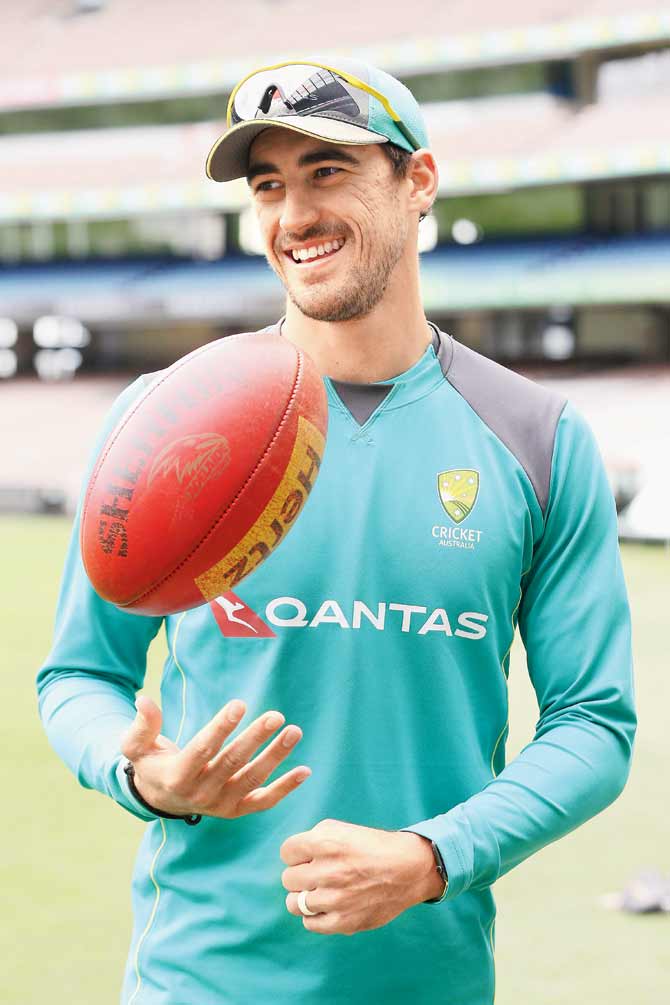Mitchell Starc, who will miss the Boxing Day Test manages a smile yesterday. Pic/Getty Images 