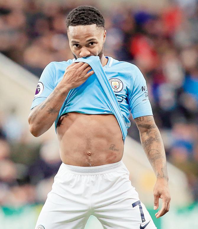 Manchester Citys Raheem Sterling gestures during their EPL match against Newcastle yesterday. Pic/AFP