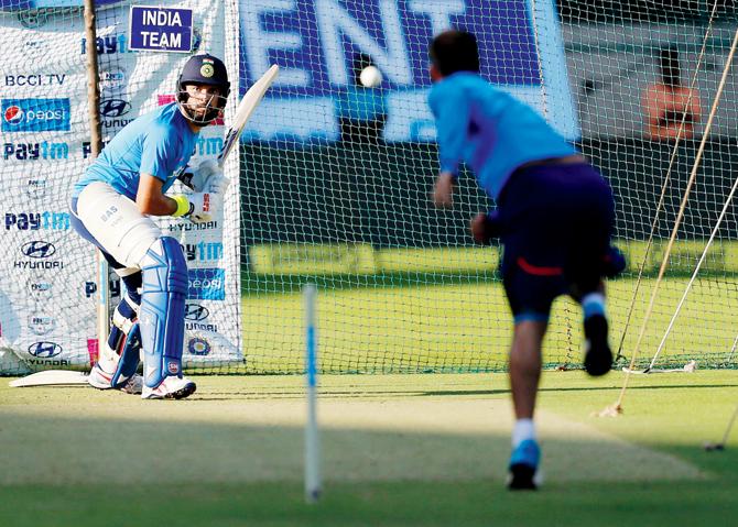 Yuvraj Singh bats in the nets ahead of India’s third T20 International against England in Bangalore yesterday. Pic/AP