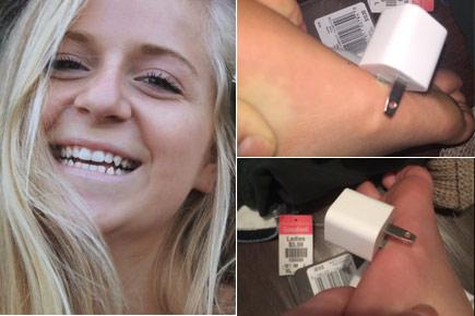 Teen impales her foot on iPhone charger!