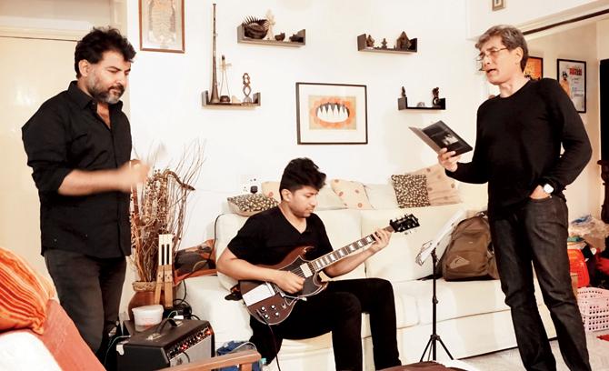 (From left) Danish Husain, Adil Manuel and Denzil Smith rehearse for Poetrification