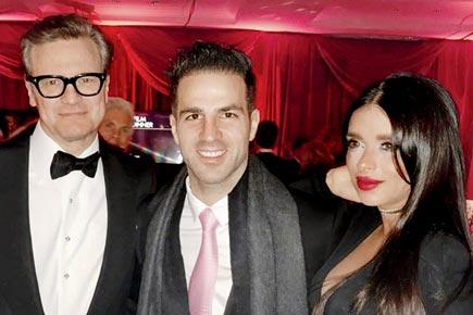 Cesc Fabregas and partner Daniella Semaan meet Hollywood star Colin Firth