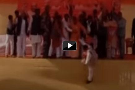 Watch video: BJP candidate falls off stage at election campaign rally