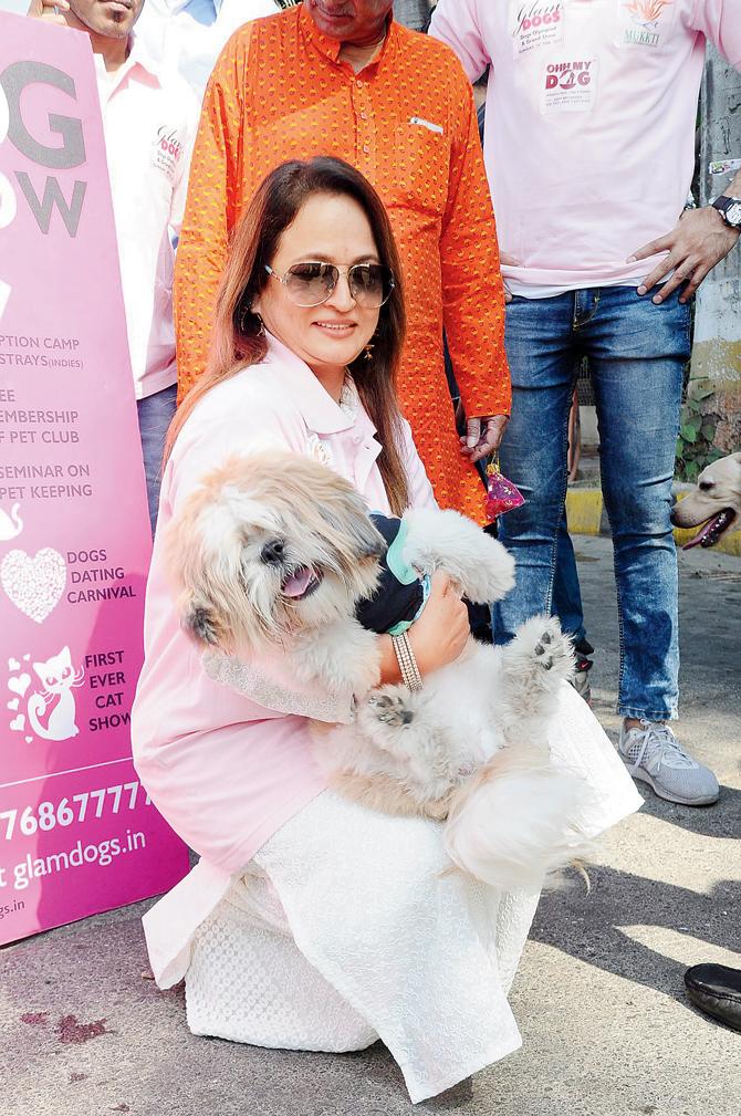 Smita Thackeray with a pooch at last Sunday’s dog march