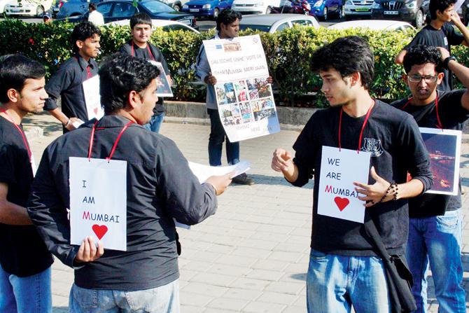Voters’ awareness campaigns by college students, like this one conducted in 2012 before the civic elections, are fewer this time around. REPRESENTATION PIC