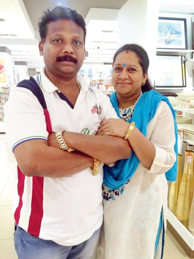 Outgoing corporator Suresh Jadhav with his second wife, candidate Jyotshna